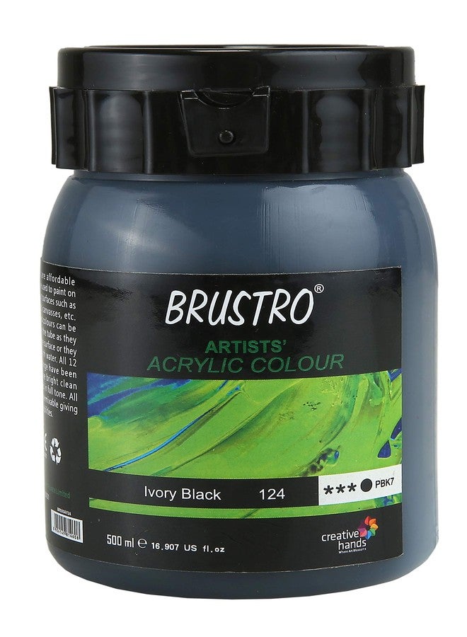 BRUSTRO Artists Acrylic Paint 500ml Ivory Black | Ideal for Paper, Canvas, Water-Based Colours, Non-Toxic, Inter-mixable Colors, Crafters, Fine Art Students and Professionals - Image 1